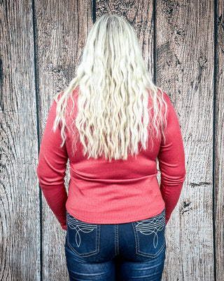 Marin Ribbed Round Hem Top in Teracotta by Lucky and Blessed