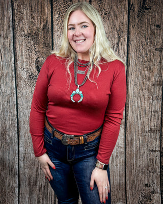 Marin Ribbed Round Hem Top in Teracotta by Lucky and Blessed
