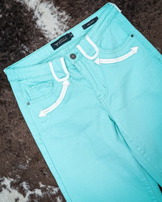 Seabrook Arrow Pocket Wide Leg Jeans in Mint by Lucky and Blessed