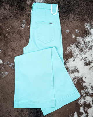 Seabrook Arrow Pocket Wide Leg Jeans in Mint by Lucky and Blessed