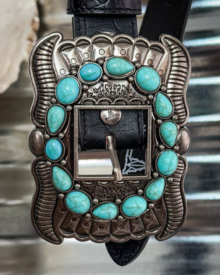 Ravenstone Turquoise Concho Belt in Black by Lucky and Blessed