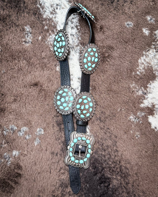 Ravenstone Turquoise Concho Belt in Black by Lucky and Blessed