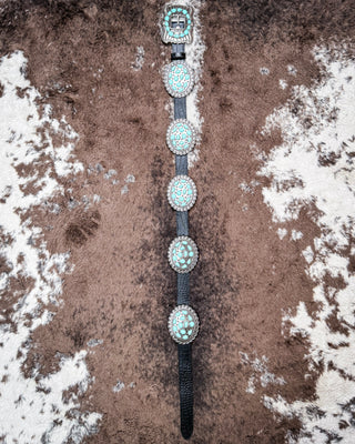 Ravenstone Turquoise Concho Belt in Black by Lucky and Blessed
