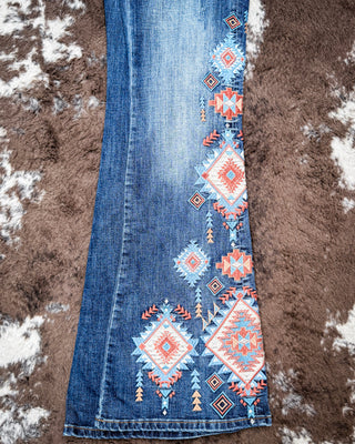 Sierra Mosaic Women's Easy Fit Flare Jeans by Grace in LA