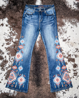 Sierra Mosaic Women's Easy Fit Flare Jeans by Grace in LA