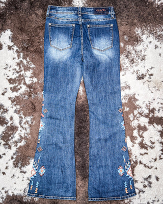 Sierra Mosaic Women's Easy Fit Flare Jeans by Grace in LA