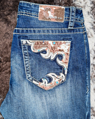 Wild Hide Women's Easy Fit Boot Cut Jeans by Grace in LA