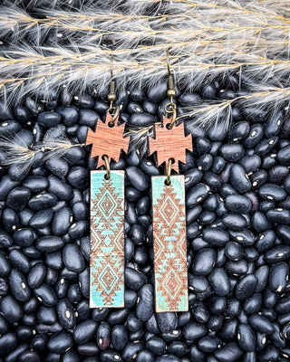 Turquoise Mesa Wood Bar Earrings in Aqua