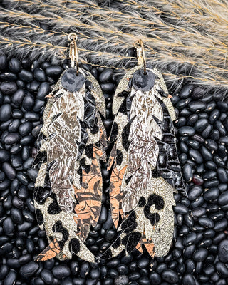 Noir Ember Hoop Feather Earrings in Black Multi