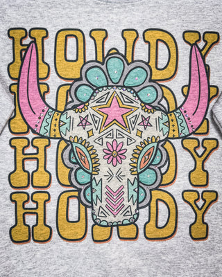 Sierra Bloom Rhinestone Howdy Sweatshirt in Gray