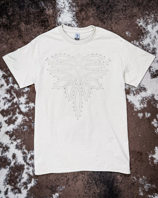 Saddle Trace Rhinestone Boot Stitch Tee in Tan