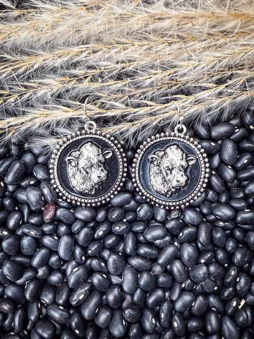 Cow Head - Cameo - Dangle Earrings - Western Jewelry - Bronco Western Supply Co.