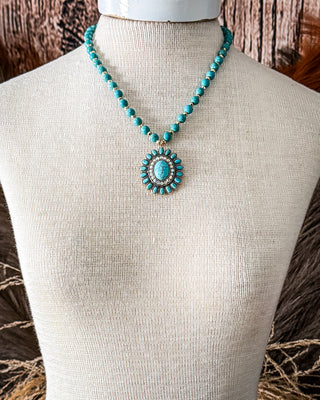Magnolia Beaded Necklace in Teal