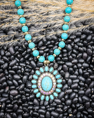Magnolia Beaded Necklace in Teal