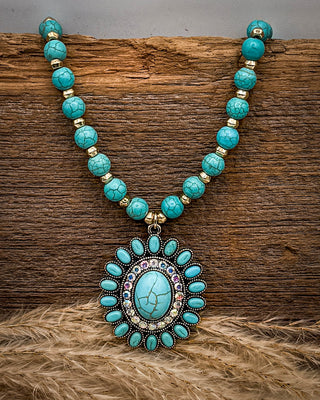 Magnolia Beaded Necklace in Teal