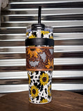 Myra Bag - Wide Wyoming - Tumbler - Yellow - Cow Print - Sunflower - Bronco Western Supply Co.