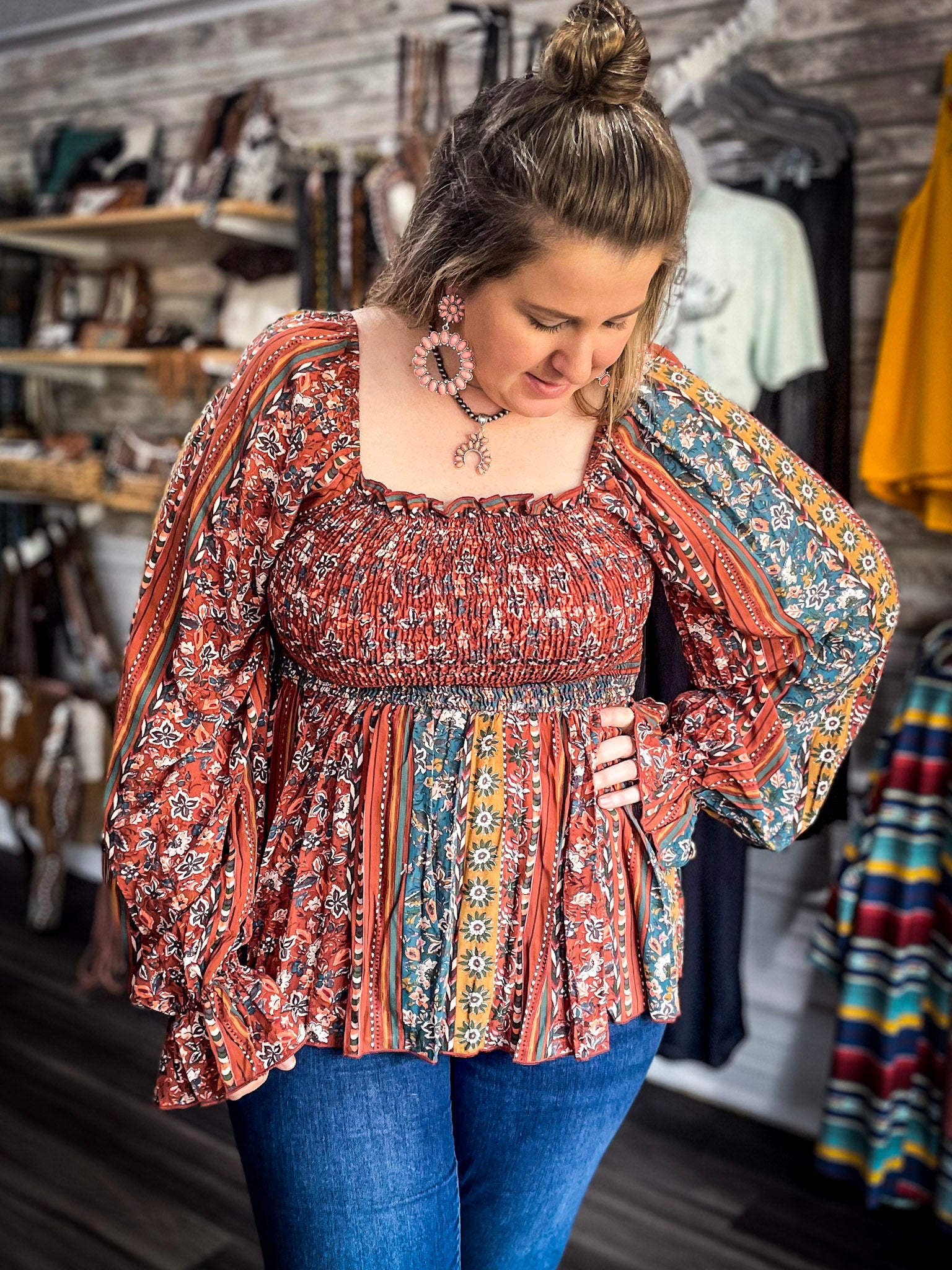 Plus size boho peasant tops shop