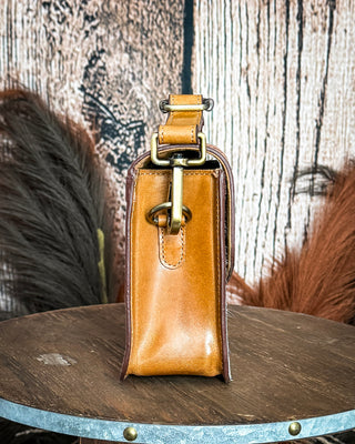 Bridle Blossom Hand Tooled Hairon Leather Bag in Amber Carve By Myra Bag