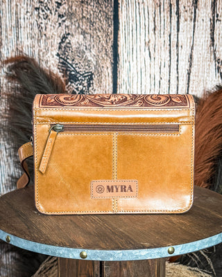 Bridle Blossom Hand Tooled Hairon Leather Bag in Amber Carve By Myra Bag