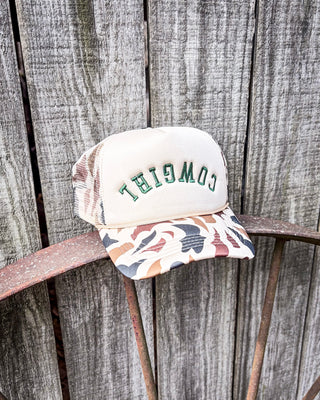 Camo Cowgirl Embroidered Trucker Cap