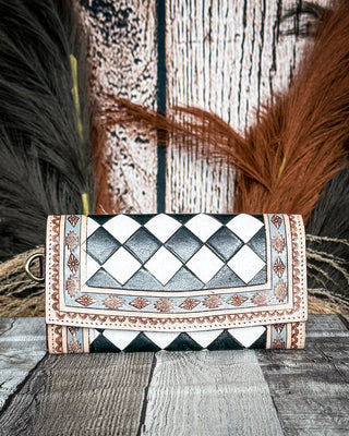 Zadie Checkered Tooled Leather Wallet by Countryside Co.