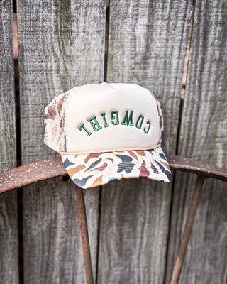 Camo Cowgirl Embroidered Trucker Cap