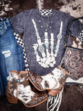 Skeleton Rock Hand Sign Graphic Tee - Black