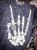 Skeleton Rock Hand Sign Graphic Tee - Black
