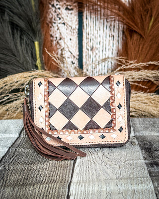 The Sidekick Checkered Leather Mini Wallet in Brown by Countryside Co.