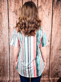 Dalia - Mint - Coral - Serape Print - Short Sleeve - V Neck Top - L&B - Bronco Western Supply Co.