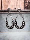 The Calico Drops – silver teardrop earrings with stud tops.
