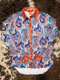 Cowgirl Tuff Twilight Tessa Pullover Button Up Paisley With Rust Foil Metallic Accents