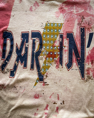 Hellbent Darlin Rhinestone Bleached Tee in Red