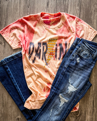 Hellbent Darlin Rhinestone Bleached Tee in Red