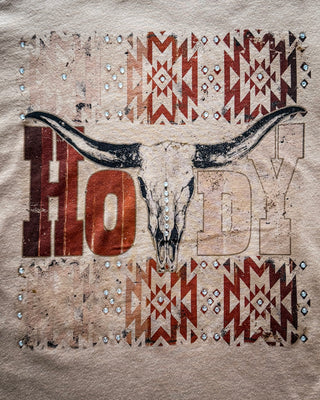 Rowdy Howdy Rhinestone Graphic Tee in Sand