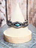 Western concho cuff bracelet with turquoise diamond center and silver beads