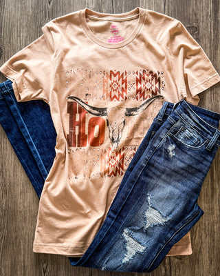 Rowdy Howdy Rhinestone Graphic Tee in Sand