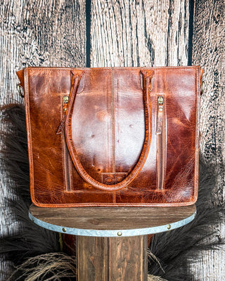 Virginia Checkered Leather and Hide Tote Bag by Countryside Co.