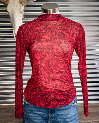 Tooled in Red Mesh Top by Sterling Kreek