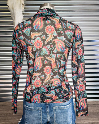 Painted Bloom Mesh Top by Sterling Kreek