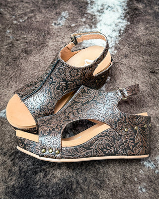 Isabella Tooled Wedge in Chocolate by Very G