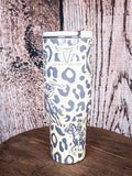 Leopard print cowboy tumbler with Lucky & Blessed logo