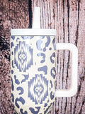 Western tumbler with straw lid and tribal print