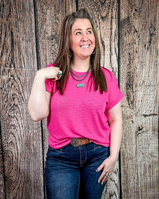 Sienna Drift Short Sleeved Hacci Tee in Fuchsia