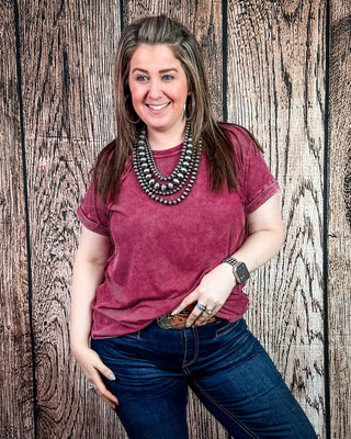 Canyon Fade Washed Ribbed Top in Cabernet