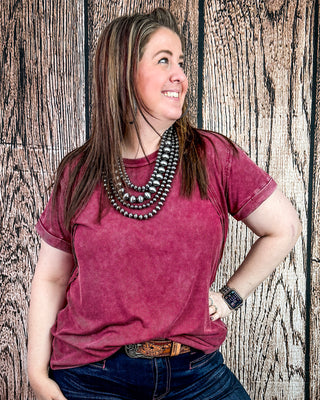 Canyon Fade Washed Ribbed Top in Cabernet