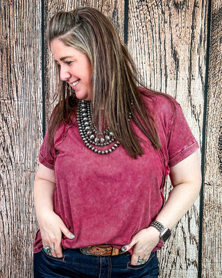 Canyon Fade Washed Ribbed Top in Cabernet