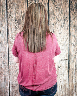 Canyon Fade Washed Ribbed Top in Cabernet
