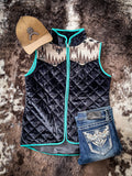 Zip Me Up Quilted Velvet and Aztec Print Vest