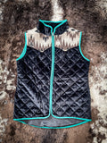 Zip Me Up Quilted Velvet and Aztec Print Vest
